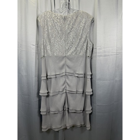 Jessica Howard Dress Womens 14W Gray Lace Tiered Ruffle Beaded Waist Cocktail - Picture 5 of 8